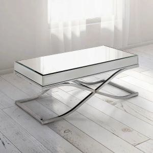 Luxury mirrored coffee table stanieless steel base glass top console table for