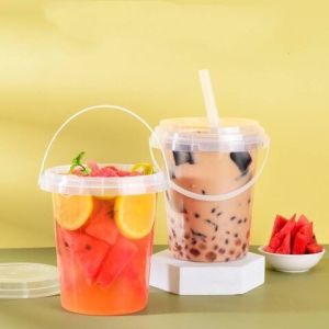 Custom Logo Transparent PP Plastic Cups With Handle Lid Disposable