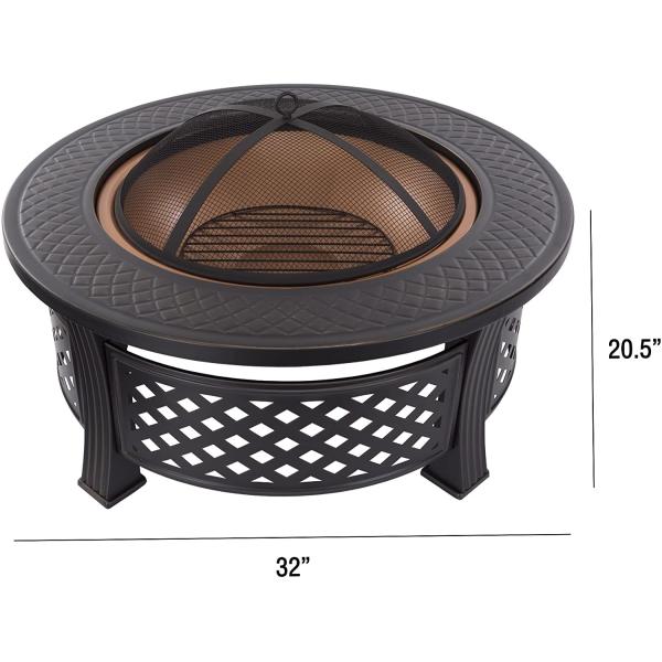 Metal Wood Burning Charcoal Barbecue Pit Spark Screen Cover Backyard Garden Grill Poker