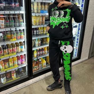 Custom Flared Puff Printing Stacked Sweat Suits Slim Fit Puff Print Men