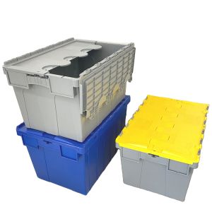 Solid Box Style Plastic Nestable Moving Crates with Lids Stackable Storage