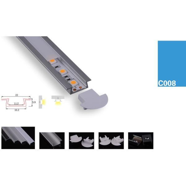 Quality C008 LED Strips Aluminum Profile Anodized  6063 T5 Aluminum Alloy1M 2M 3M length CE clear milky cover wholesale