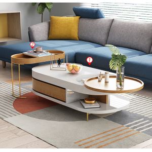 White Marble Top Coffee Table Multifunctional Oval Marble Coffee Table