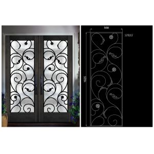 Natural Lighting Elegant Inlaid Door Wrought Iron Glass For Building Hand Forged Dignified