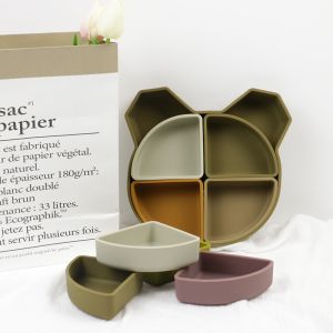 Bear Panda Shape Toddler Silicone Plates Set Non Toxic Eco Friendly