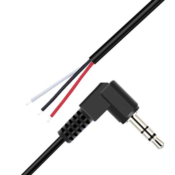 90 Degree Right Angle 3 Poles TRS 3.5mm Stereo Audio Jack to Stripped Pigtail Tinned Bare Wire End Cable
