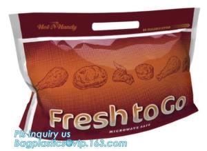 Slider Resealable Zipper, Doypack, Roast Chicken Stand Up Pouch With Vent Hole, Bottom Gusset Self Standing