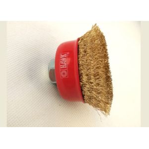 China 3'' wire cup brush,coarse crimped brass coated wire 0.014'',with M14 by 2 threaded arbor on sale