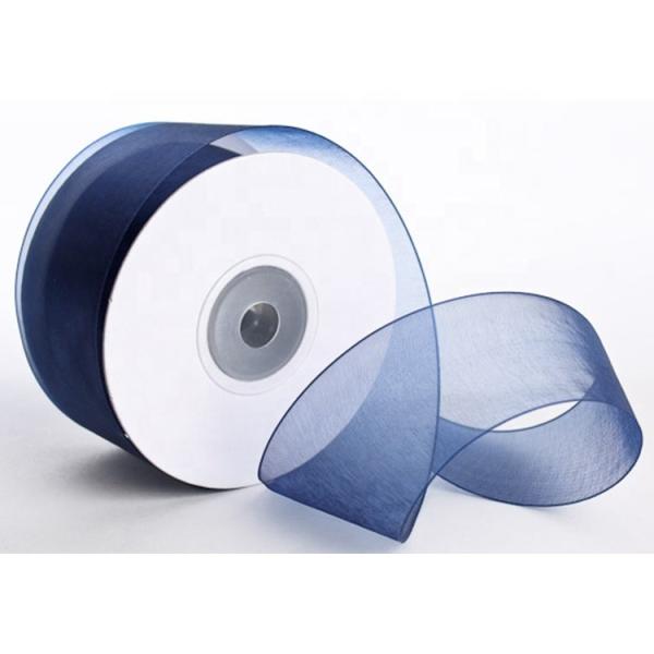 Quality 1 . 5 Inch Plain Polyester Organza Ribbon Dark Blue / Red Color Satin Edge wholesale