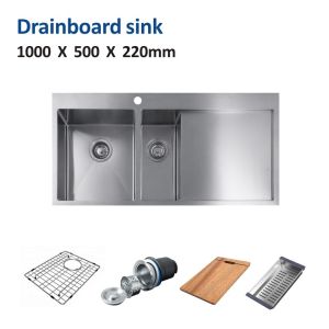 China 40inch Top Mount Apron Sink Stainless Steel Double Bowl With Drainboard on sale