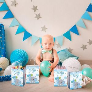 CMYK 4 Color Offset Printing Small Blue Party Shopping Tote Kraft Paper Bag for