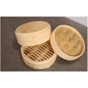 Custom 6-10inch Natural Bamboo Dumpling Steamer 2 Tiers With Lid