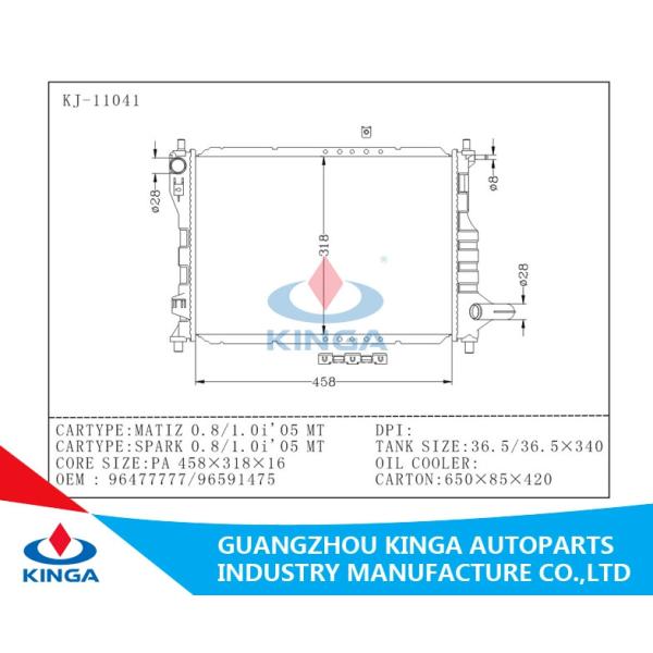 Daewoo Aluminium Car Radiators OEM 96477777 for MATIZ 0.8 MT Core 458 x 318 x 16