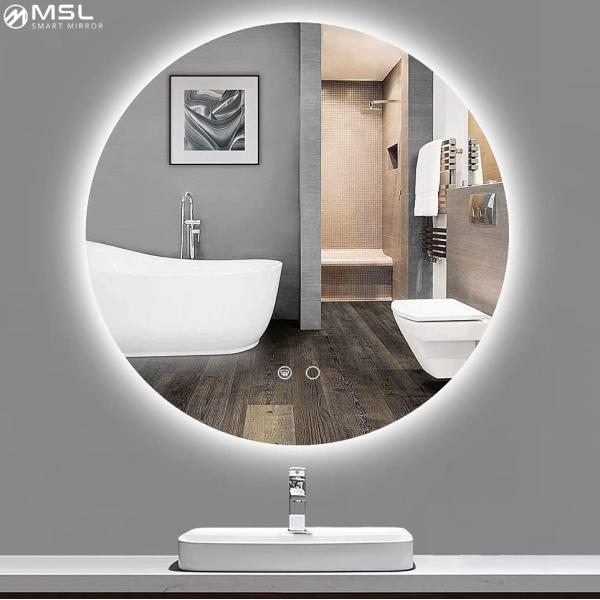 12V LED Round Bathroom Mirror Customized Lighted Smart Mirror 5mm With Warm White Yellow Light