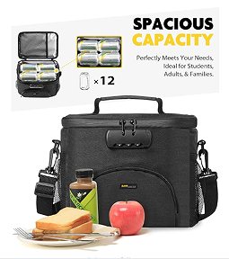 Insulated Lunch Bag with Combination Lock - Durable, Leakproof, Soft Cooler Bag