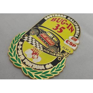 Synthetic Enamel, Gold Plating Metal Souvenir Gift Car Badge with Laser Engraved