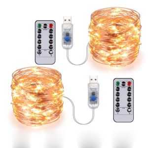 China Festive outdoor copper string light 10m 20m remote control timing battery USB garden light for party Christmas decoratio on sale