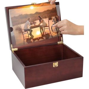 Customized Larger Wooden Memory Keepsake Boxes With Hinged Lids and a photo