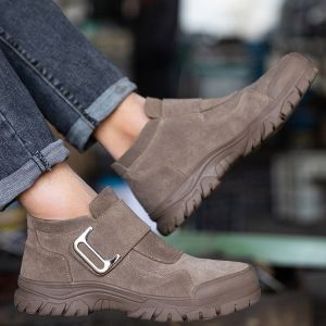 Anti-proof Unisex Suede Work Shoes in Gray Khaki for Industrial Safety