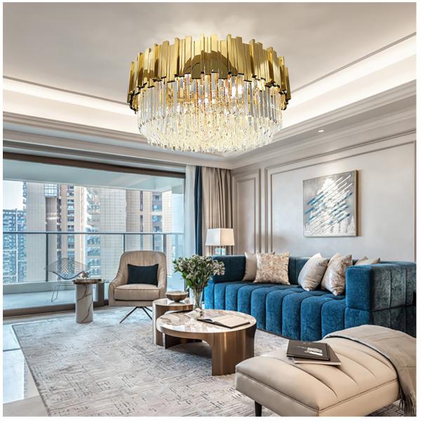 Modern LED crystal chandelier luxury gold stainless steel lustres celing lighting(WH-CA-53)