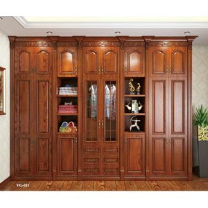 Customized Red Carved Solid Wood Wardrobe Closet Lacquer Paint With Island
