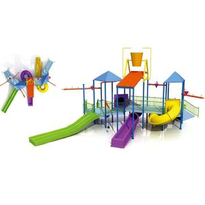 Kids Water Park Construction Water House Structures With Climb Net / Spray