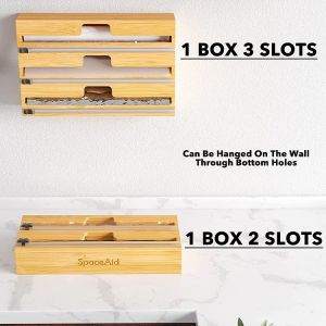 Multifunctional Rectangle Bamboo Plastic Wrap Dispenser Wall Mount for Your