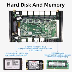 Intel Pentium 4405U Mini PC Router With 6 Ethernet Black Aluminum Chassis