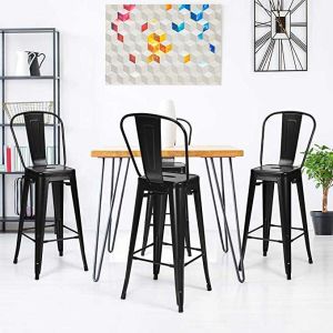 Restaurant High Bistro Table And Stools Outdoor Modern Black Metal Stackable