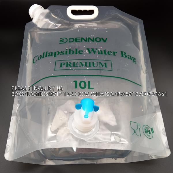 Quality water jug 10L Transparent Camping Drinking Water Bag With Tap Stand Up Spout Pouch With Faucet & Handle wholesale