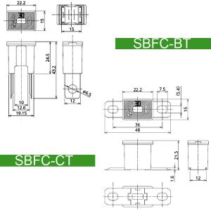 PEC SBFC-BT Bolt Type Fuses With Vertical Legs DC32V 30A 40A 50A 60A 70A 80A