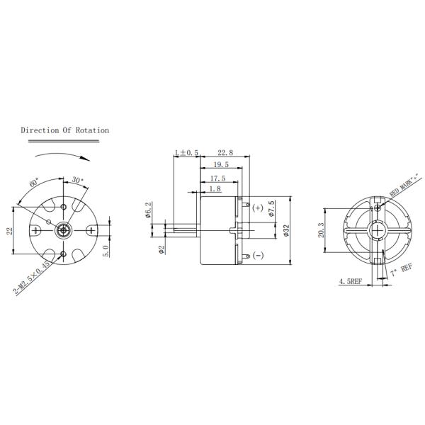 RF-500TB-18280 3V 2800RPM 10mm Long Shaft Dimension