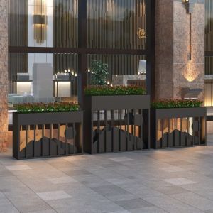 Large outdoor rectangle luxury planters boxes with lamp