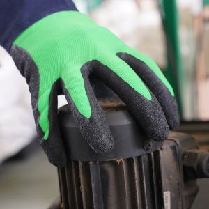 Durable 13 Gauge Polyester Black Latex Work Gloves Anti Slip Abrasion Resistant