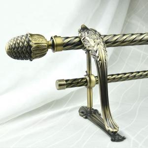 China Window Twisted Wrought Iron Curtain Pole Short Brass Double Curtain Rods on sale
