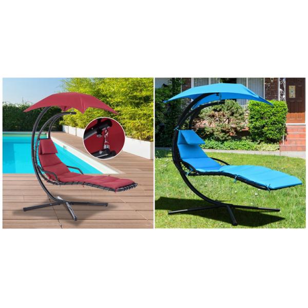 Upgrade Your Patio Modern Metal Stand Hammock Swing Chair with Cushion and Sun Canopy