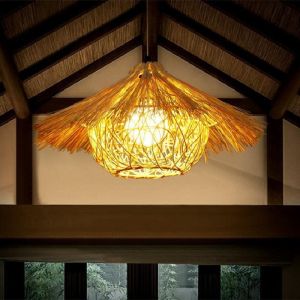 Hand Woven Rattan Pendant Lamp Restaurant Bedroom Corridor Chandelier Indoor Led