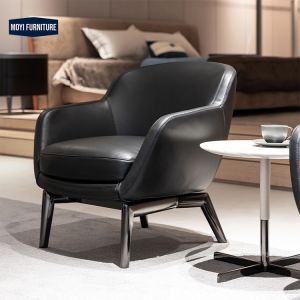Modern Solid Wood Single Sofa Chair Italian Leather Fabric Synthetic Leather
