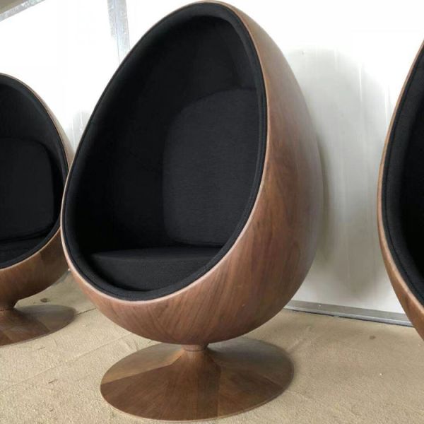 Living Room Chair Walnut Veneer Fiberglass Pointed Ball Oval Egg Shell Type Lounge Chair Space Capsule Bubble Seat