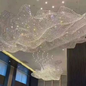Custom Project Ceiling Chandelier Stainless Steel Ribbon Large Club Hall Center