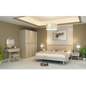 Light Walnut Color Simple Bedroom Sets Eco - Friendly MDF With Melamine Material