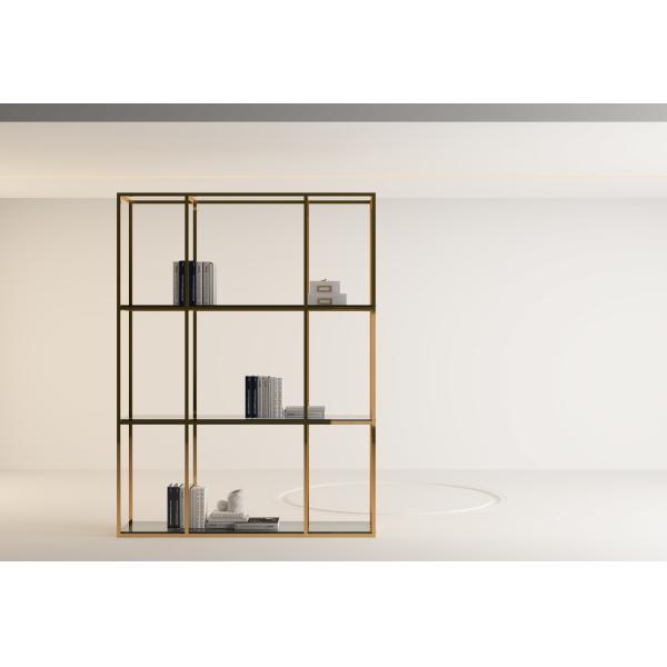 Quality Modern Square Gold Stainless Steel Bookshelf Glass Study Customisable Bookcase wholesale