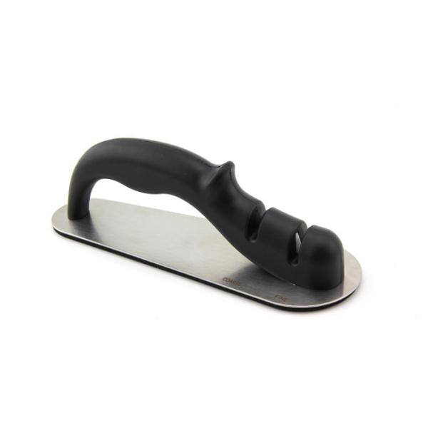 Quality Tungsten Ceramic Rod Black Two Step Knife Sharpener With Stabilization Bottom 177g wholesale