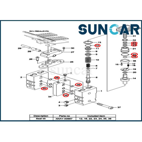 Excavator Remotor Control Pedal XKAY-00667 Foot Control Valve Seal Kit For R140LC-9 R160LC-9 Hyundai