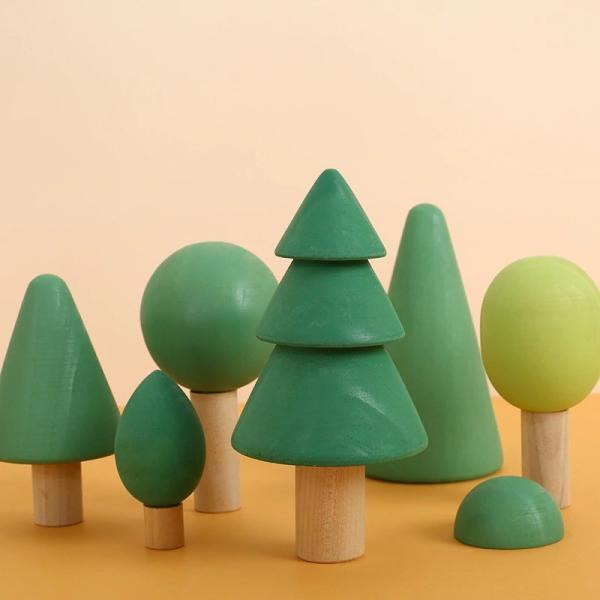 Quality Rainbow 7cm Forest Trees Wooden Tree Blocks Non Toxic Wooden Blocks wholesale