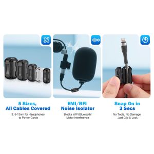 Snap-On Ferrite Ring with 1MHz to 1GHz Frequency Range and 155 Ohm Impedance for Cable Noise Suppression