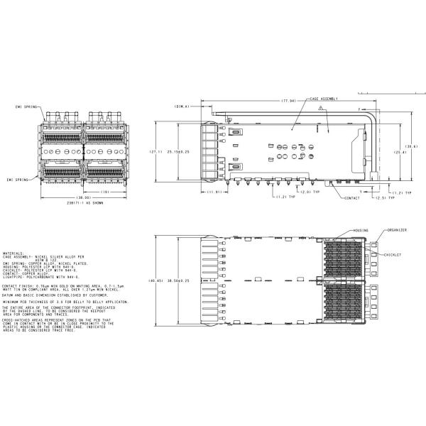 1-2308171-1 ZQSFP+ 2x2 Cage Assembly With Integrated Connector Included Lightpipe