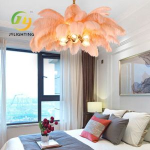 Nordic Creative Luxury Ostrich Feather Bird Pendant Light Modern Simple Bedroom