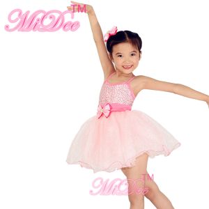 Pinky Tutu Dance Dress Leotard Under Mesh Spandex Polyester Material For Solo