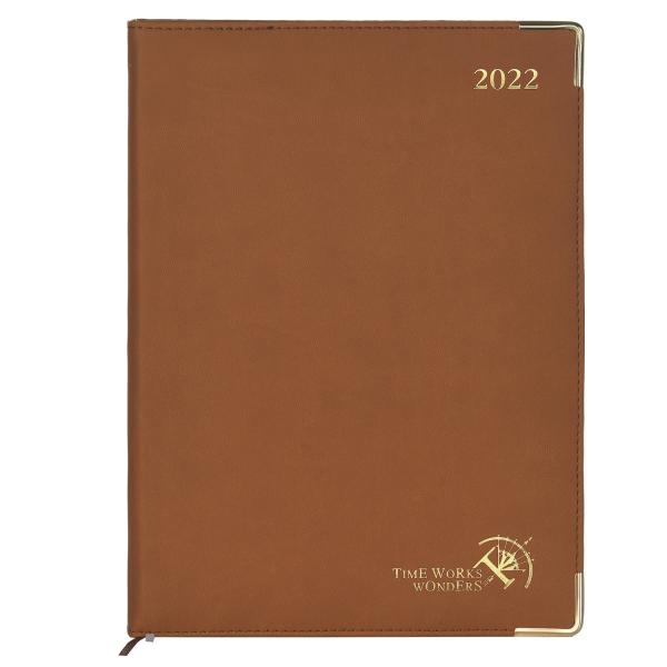 Annual Planner Brown Vertical Layout with Hourly Schedule And Corners for Easy